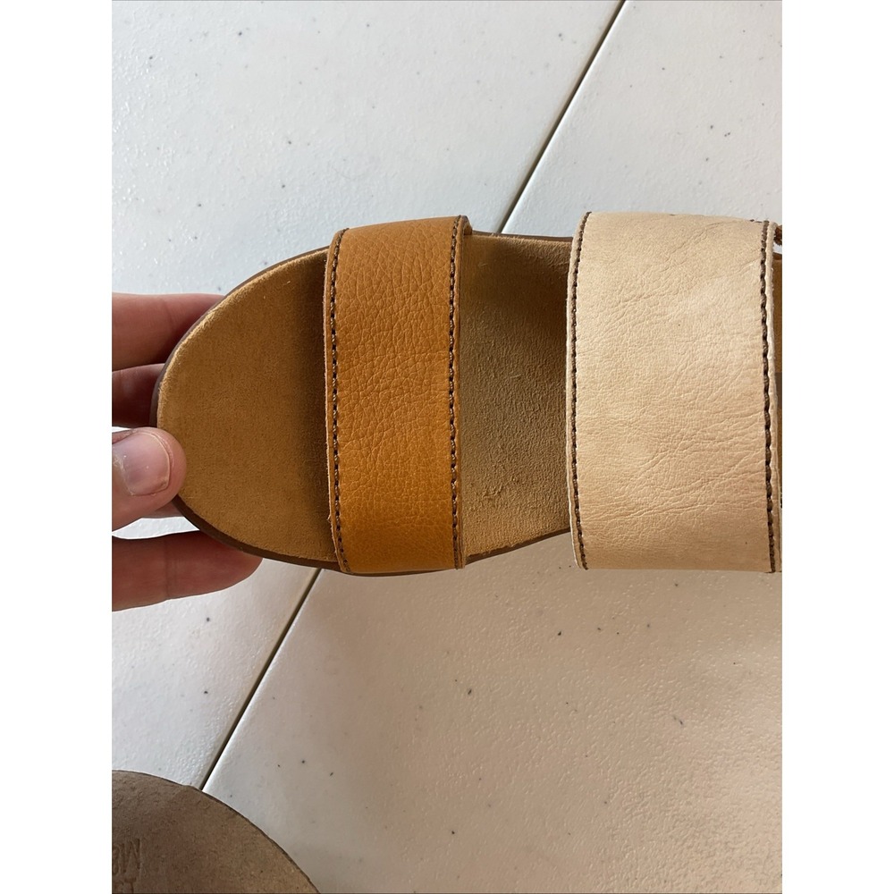 Women’s Two-Tone Tan & Beige Leather Slingback Sandals - Picture 13 of 15